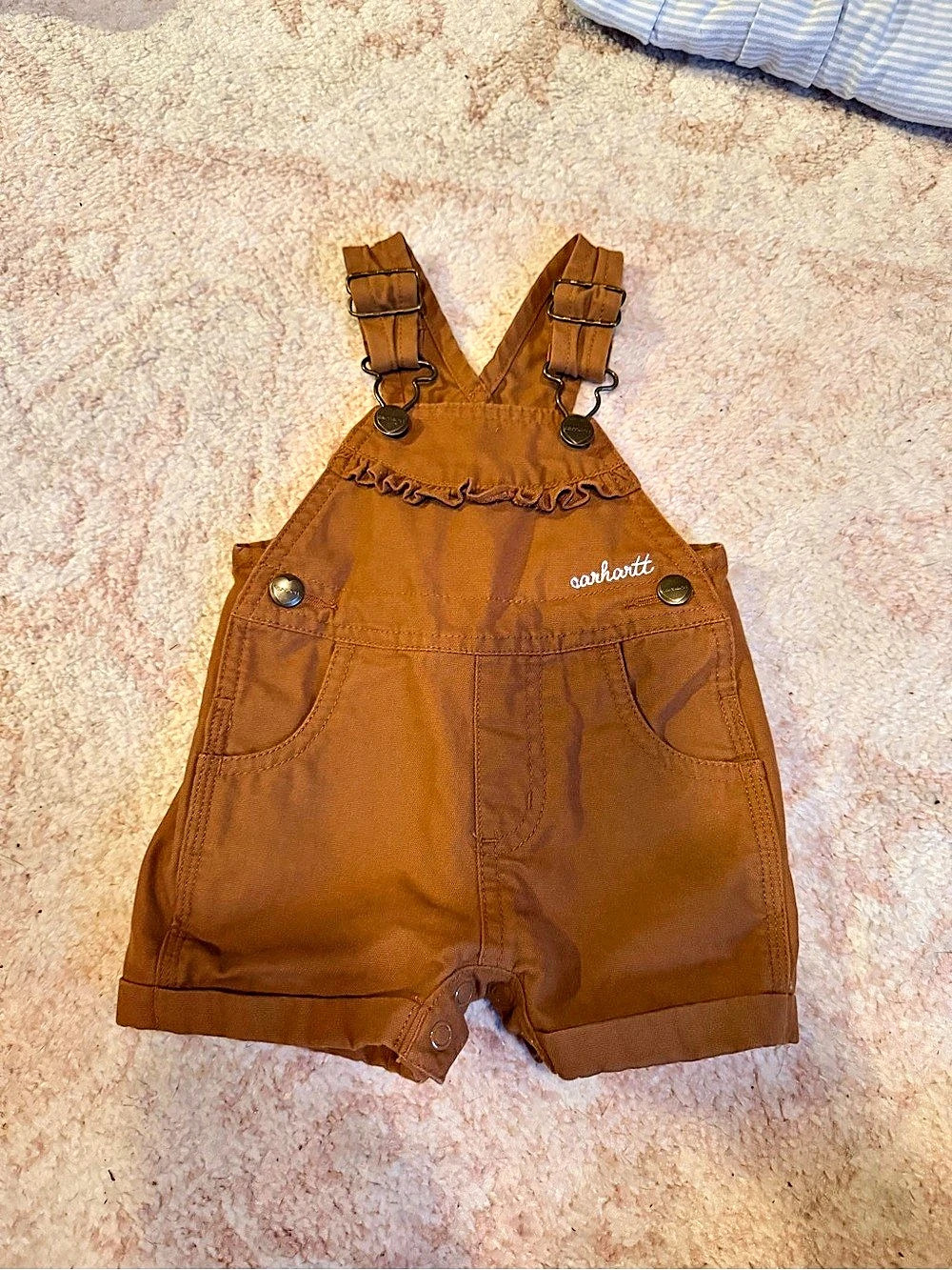 Carhartt Girls' Canvas Ruffle Front Shortall Brown Baby 3M